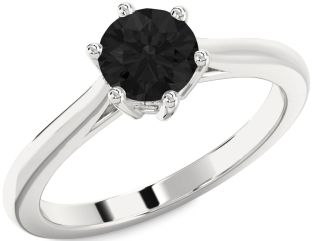 Black Diamond Silver Round Solitaire Engagement Ring