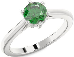 Emerald Platinum Round Solitaire Engagement Ring