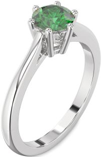 Emerald Platinum Round Solitaire Engagement Ring