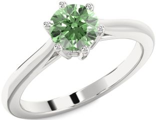 Green Diamond Silver Round Solitaire Engagement Ring