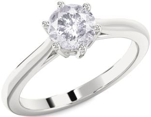 Salt & Pepper Diamond Silver Round Solitaire Engagement Ring