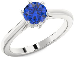 Blue Sapphire Platinum Round Solitaire Engagement Ring