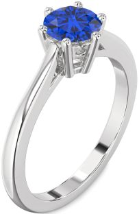 Blue Sapphire Silver Round Solitaire Engagement Ring
