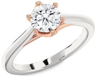 Diamond Silver & 10K Rose Gold Round Solitaire Engagement Ring
