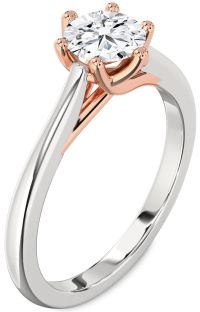 Diamond Silver & 10K Rose Gold Round Solitaire Engagement Ring