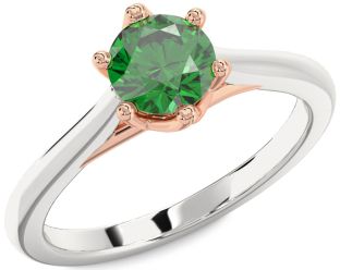 Emerald Silver & 10K Rose Gold Round Solitaire Engagement Ring