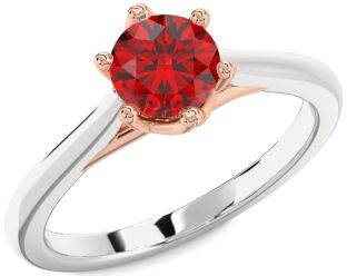 Ruby Silver & 10K Rose Gold Round Solitaire Engagement Ring