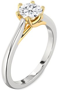 Diamond Silver & 10K gold Round Solitaire Engagement Ring