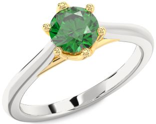 Emerald White Yellow Gold Round Solitaire Engagement Ring