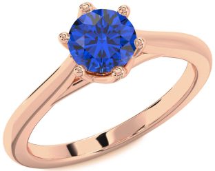 Blue Sapphire Rose Gold Round Solitaire Engagement Ring