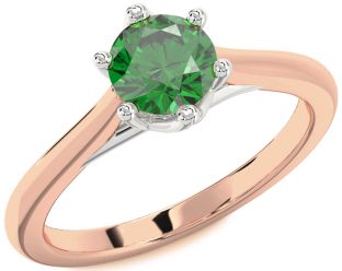 Emerald White Rose Gold Round Solitaire Engagement Ring