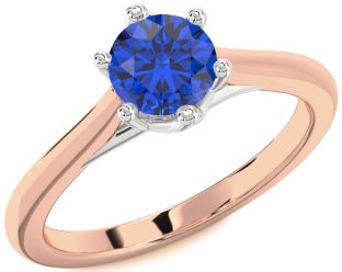 Blue Sapphire White Rose Gold Round Solitaire Engagement Ring