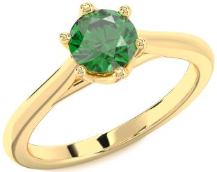 Emerald Gold Round Solitaire Engagement Ring