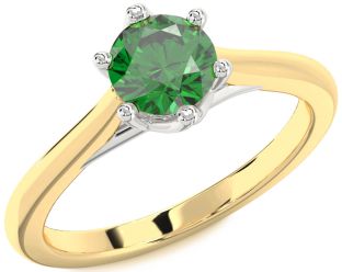 Emerald White Yellow Gold Round Solitaire Engagement Ring