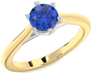 Blue Sapphire White Yellow Gold Round Solitaire Engagement Ring