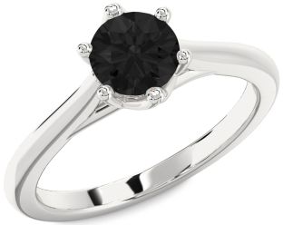 Black Diamond Silver Round Solitaire Engagement Ring