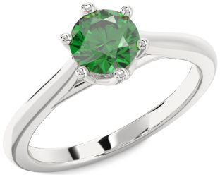 Emerald Platinum Round Solitaire Engagement Ring