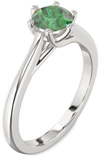 Emerald Platinum Round Solitaire Engagement Ring
