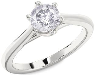 Salt & Pepper Diamond Silver Round Solitaire Engagement Ring