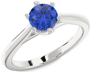 Blue Sapphire Platinum Round Solitaire Engagement Ring