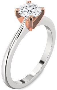 Diamond Silver & 10K Rose Gold Round Solitaire Engagement Ring