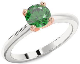 Emerald Silver & 10K Rose Gold Round Solitaire Engagement Ring