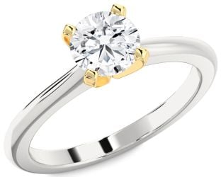 Diamond White Yellow Gold Round Solitaire Engagement Ring