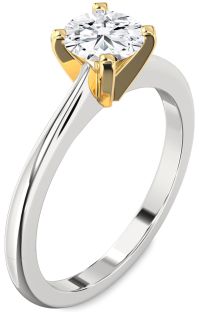 Diamond Silver & 10K gold Round Solitaire Engagement Ring
