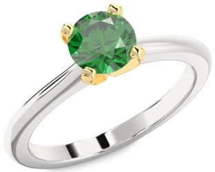 Emerald White Yellow Gold Round Solitaire Engagement Ring