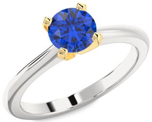 Blue Sapphire White Yellow Gold Round Solitaire Engagement Ring