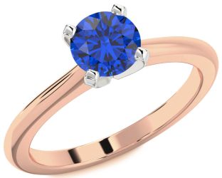 Blue Sapphire White Rose Gold Round Solitaire Engagement Ring
