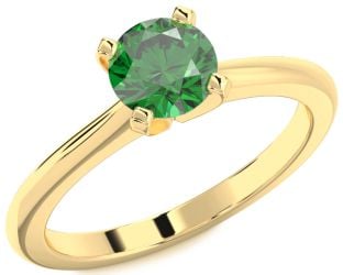 Emerald Gold Round Solitaire Engagement Ring