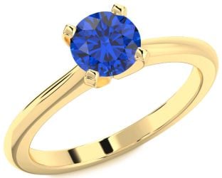 Blue Sapphire Gold Round Solitaire Engagement Ring