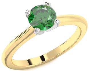 Emerald White Yellow Gold Round Solitaire Engagement Ring
