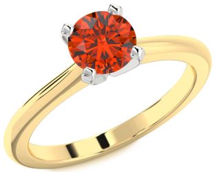 Fire Opal Gold Silver Round Solitaire Engagement Ring