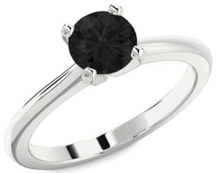 Black Diamond Silver Round Solitaire Engagement Ring