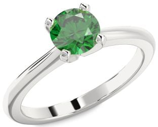 Emerald Platinum Round Solitaire Engagement Ring