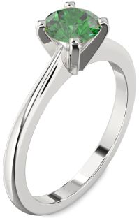 Emerald Platinum Round Solitaire Engagement Ring