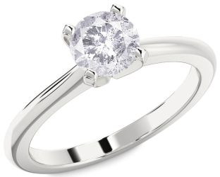 Salt & Pepper Diamond Silver Round Solitaire Engagement Ring