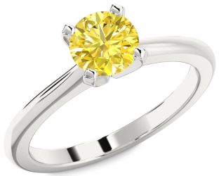 Yellow Diamond Silver Round Solitaire Engagement Ring