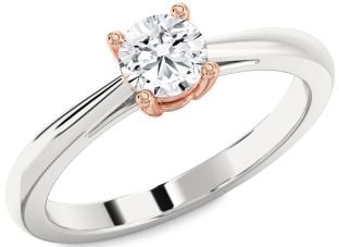 Diamond Silver & 10K Rose Gold Round Solitaire Engagement Ring