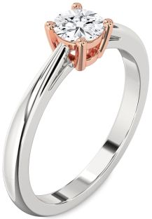 Diamond Silver & 10K Rose Gold Round Solitaire Engagement Ring