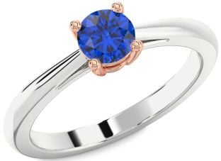 Blue Sapphire Platinum & Rose Gold Round Solitaire Engagement Ring