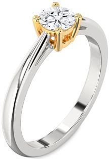 Diamond Silver & 10K gold Round Solitaire Engagement Ring