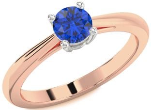 Blue Sapphire Platinum & Rose Gold Round Solitaire Engagement Ring