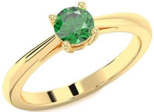 Emerald Gold Round Solitaire Engagement Ring