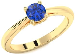 Blue Sapphire Gold Round Solitaire Engagement Ring