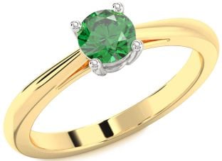 Emerald Platinum & Yellow Gold Round Solitaire Engagement Ring