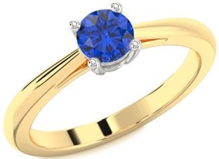 Blue Sapphire Platinum & Yellow Gold Round Solitaire Engagement Ring