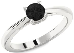 Black Diamond Silver Round Solitaire Engagement Ring